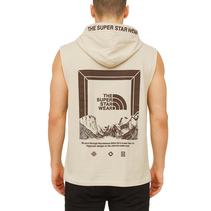 Felpa Smanicata con Cappuccio – Beige “The Super Star Wear”