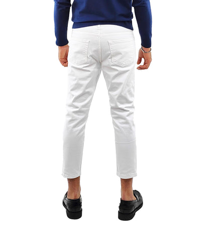 Pantalone di Jeans Bianco a Vita Alta Lunghezza Capri