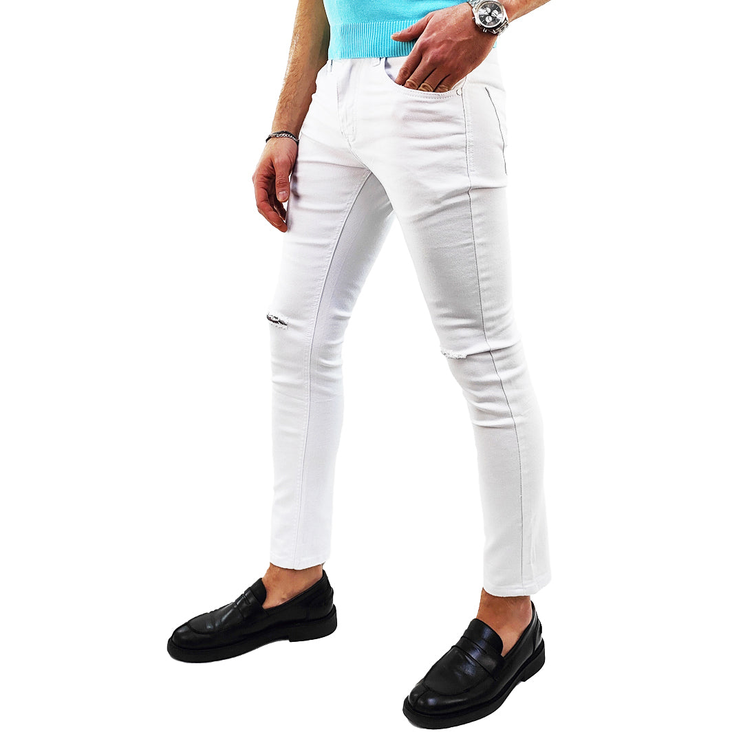 Jeans bianchi skinny capri con tagli alle ginocchia RDV 2901TM