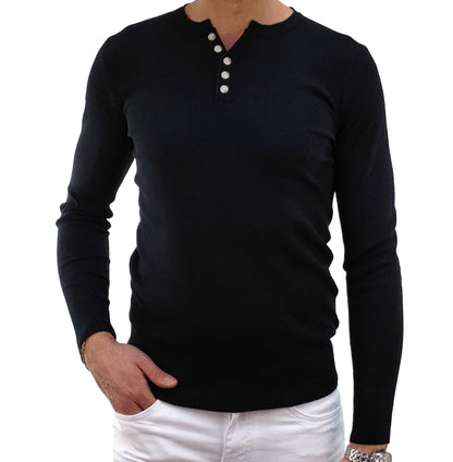 Maglioncino cotone uomo scollatura serafino 9749 Nero