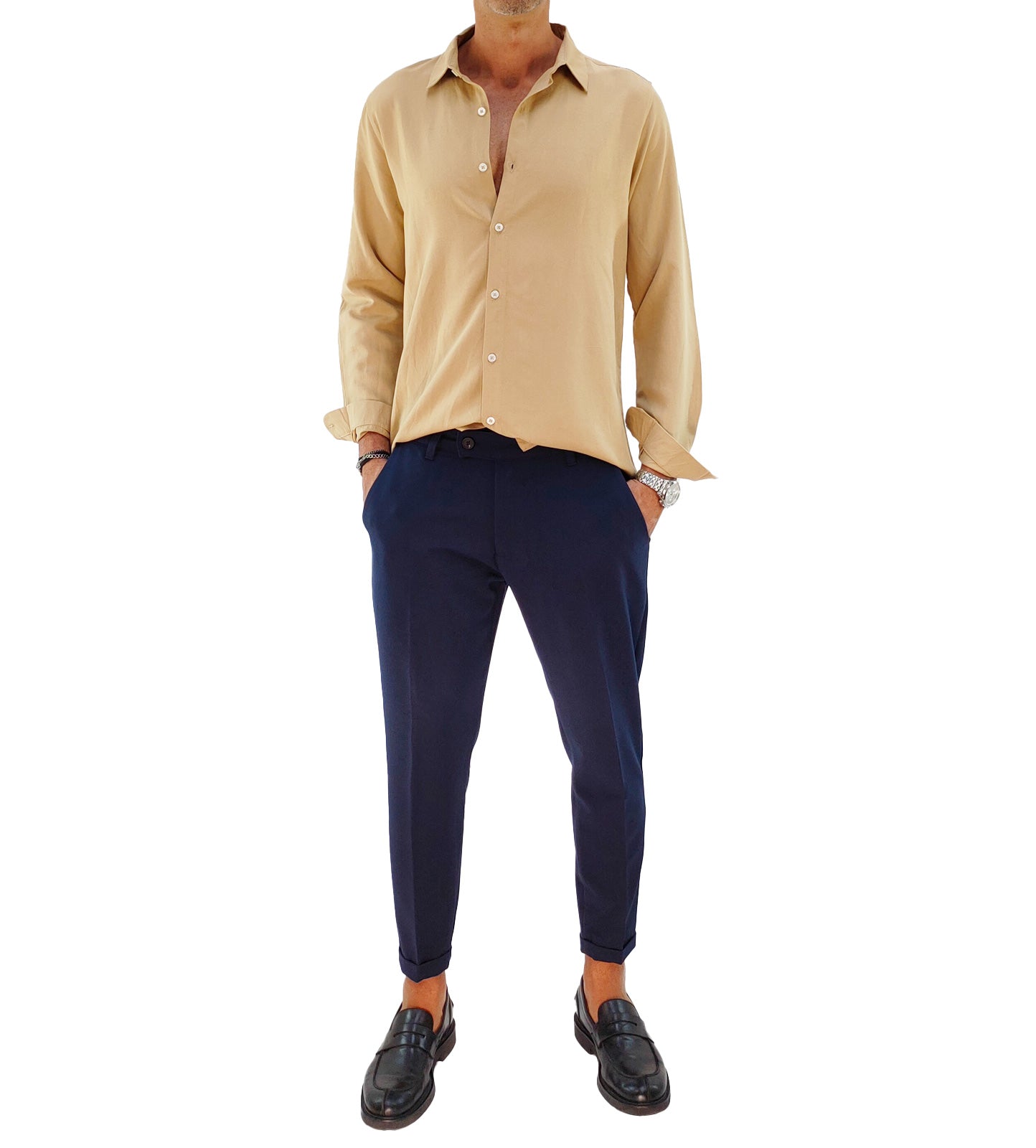 Pantalone Capri Blu con Pieghe