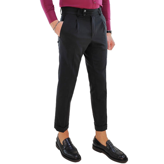 Pantalone uomo Capri con risvolto alla francese in colore Nero