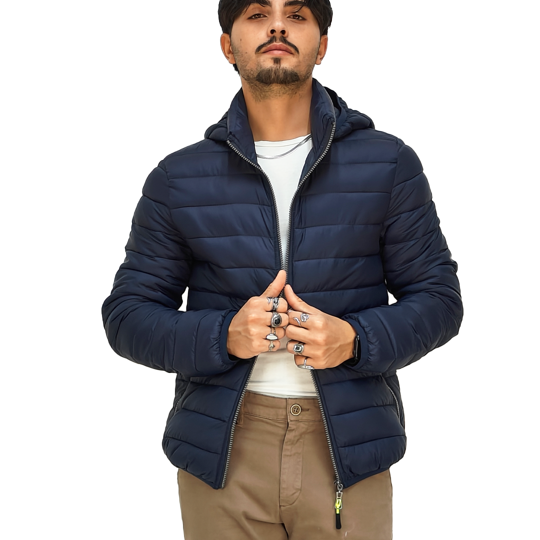 Piumino RDV Uomo Slim Fit 150g con Cappuccio Rimovibile