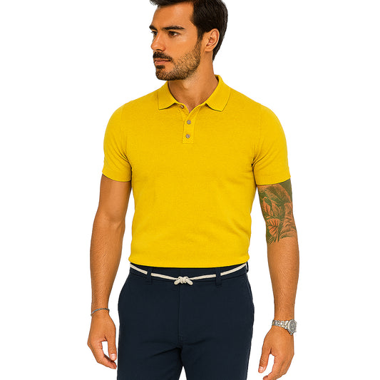 Polo Uomo Giallo Senape LOUIS PLEIN in Cotone