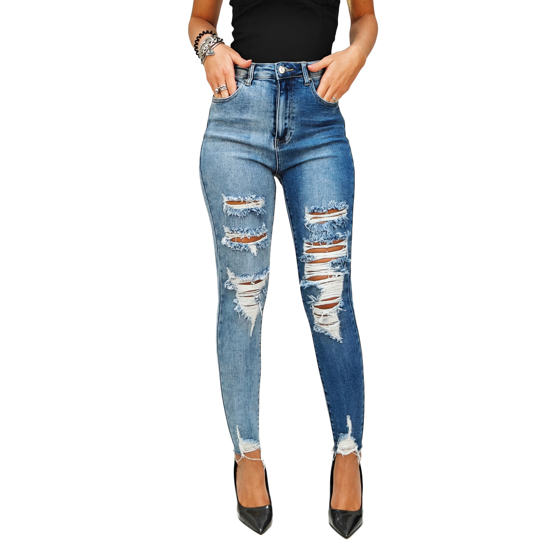 Jeans Donna Skinny Vita Alta Strappati