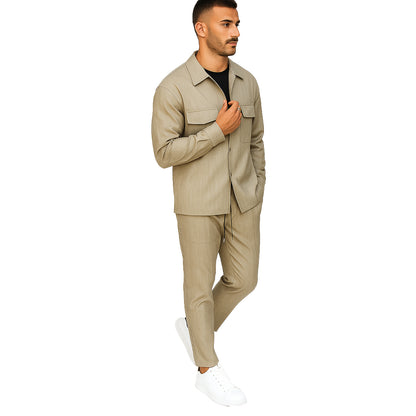 Completo Uomo Due Pezzi - Giacca Camicia + Pantalone | Beige |