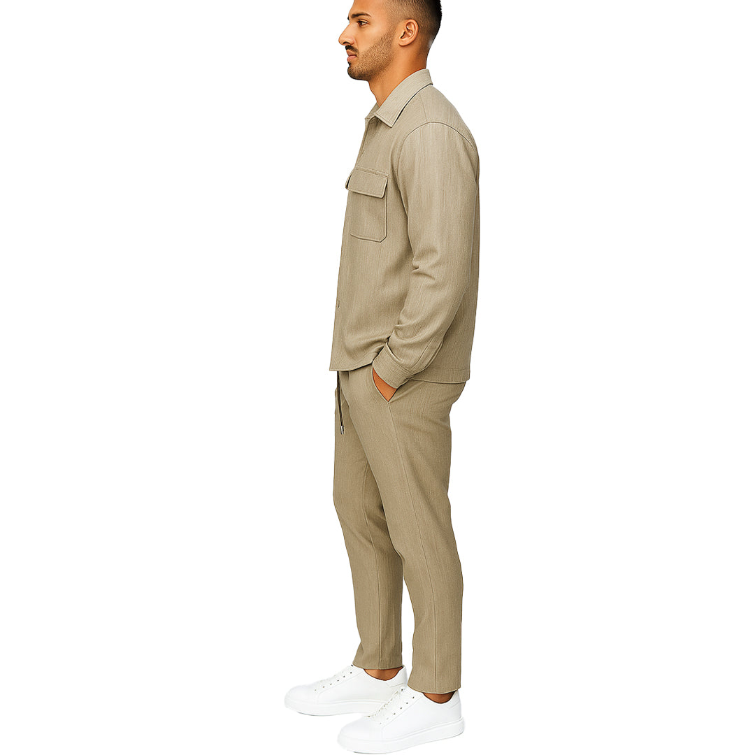 Completo Uomo Due Pezzi - Giacca Camicia + Pantalone | Beige |
