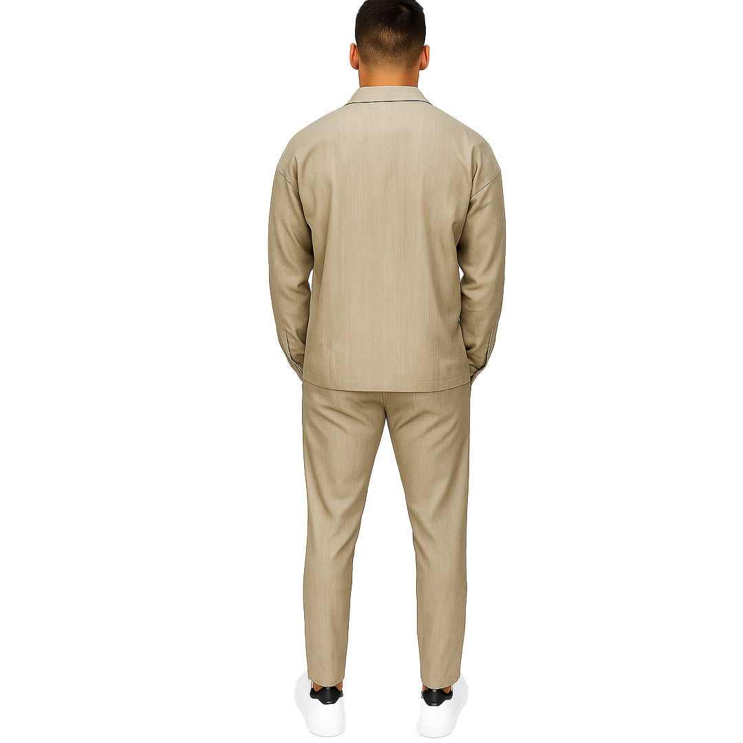 Completo Uomo Due Pezzi - Giacca Camicia + Pantalone | Beige |